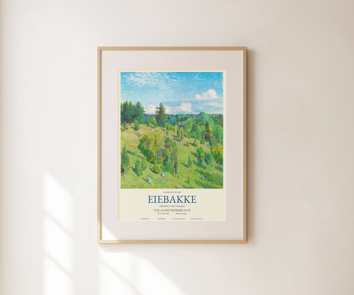 Eiebakke Landscape In Sun Green Hills Vintage Impressionist Art Poster - Image 2