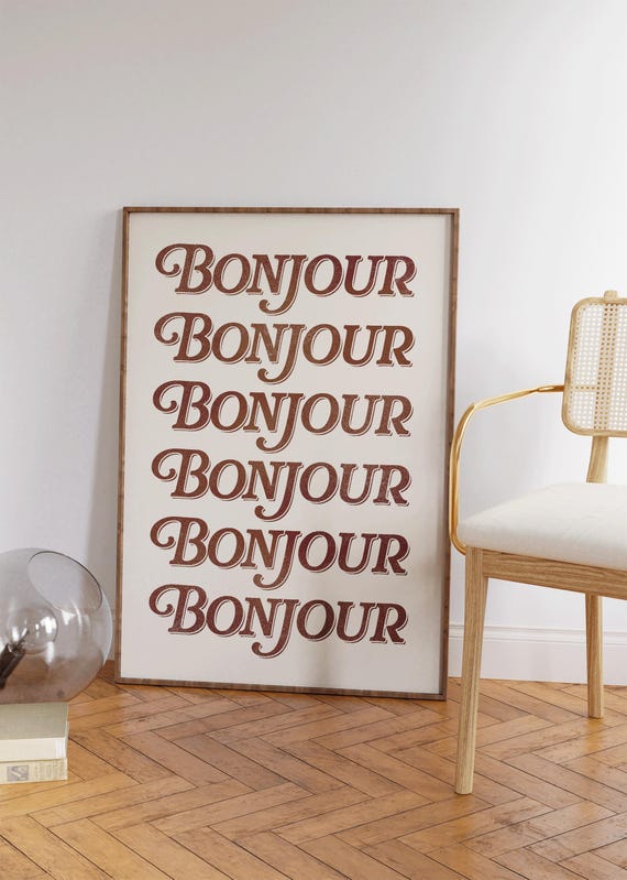 Bonjour Print Aesthetic Apartment Preppy Bedroom Decor Cute Wall Art Dorm Decor Large Living Room Print Minimalist Typography Wall Art
