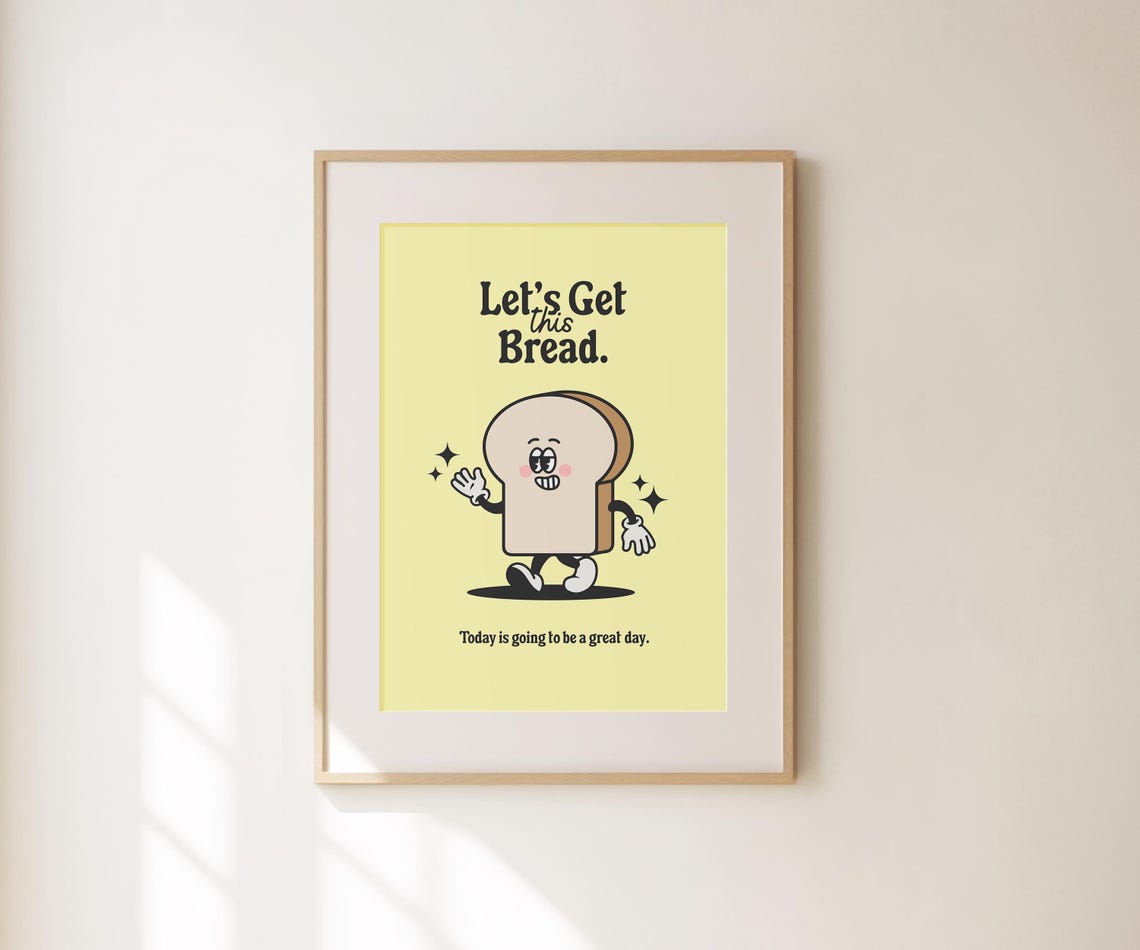 Lets Get This Bread Cartoon Toast Bright Yellow Motivational Poster - Image 4