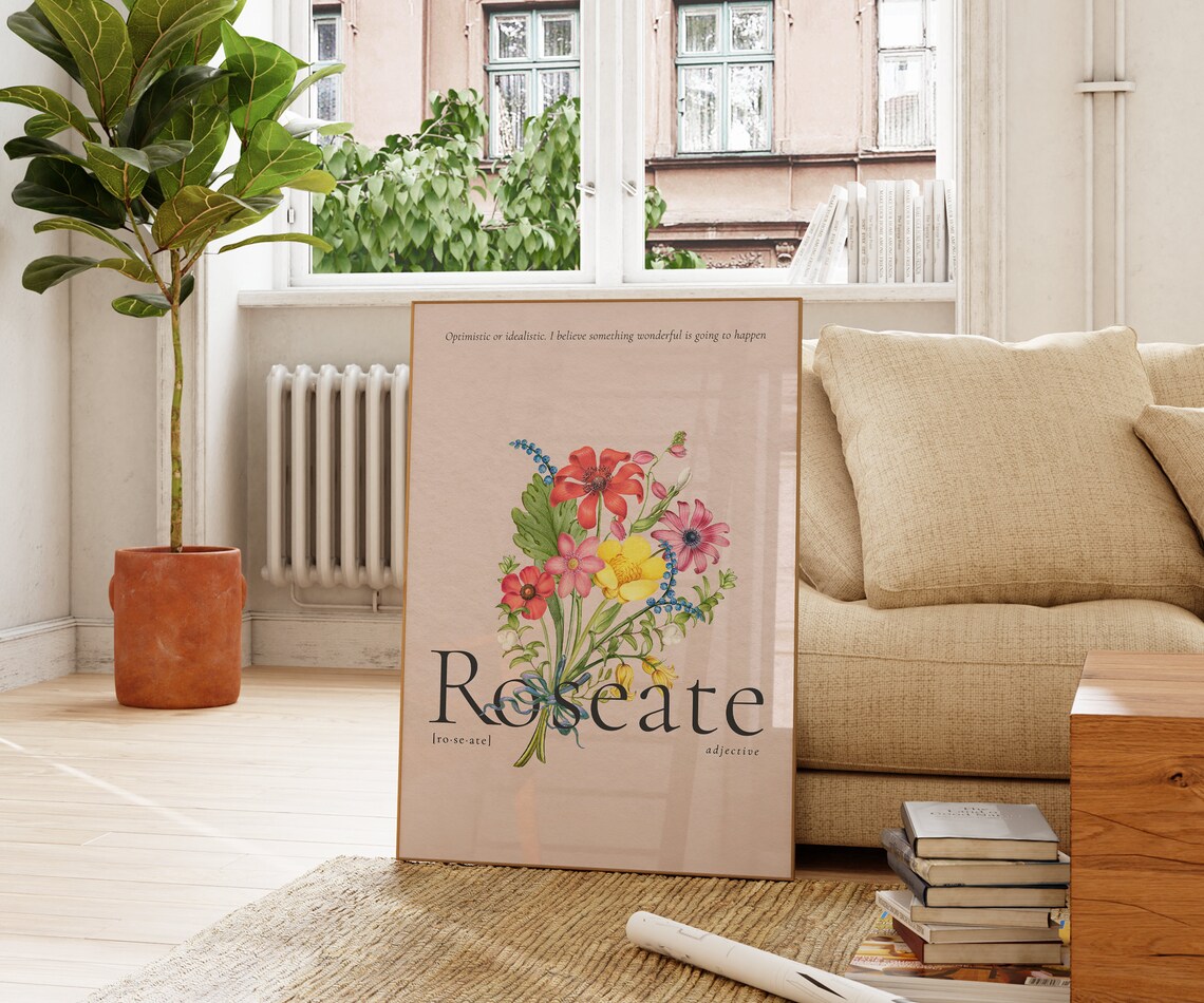 Roseate Definition Quote Print Pink Floral Botanical Wall Art Poster - Image 2