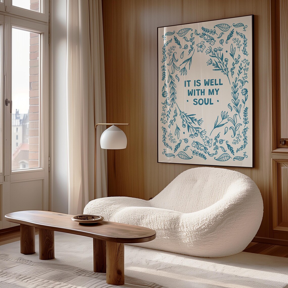 It Is Well With My Soul Blue Botanical Frame Christian Quote Decor Poster - Image 2
