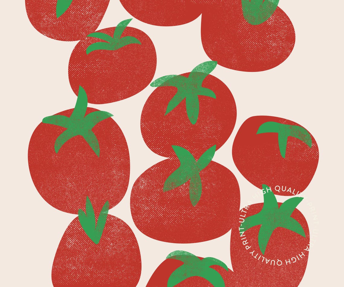 Tomato Retro Fruit Illustration Aesthetic Kitchen Red Pattern Wall Art - Image 4