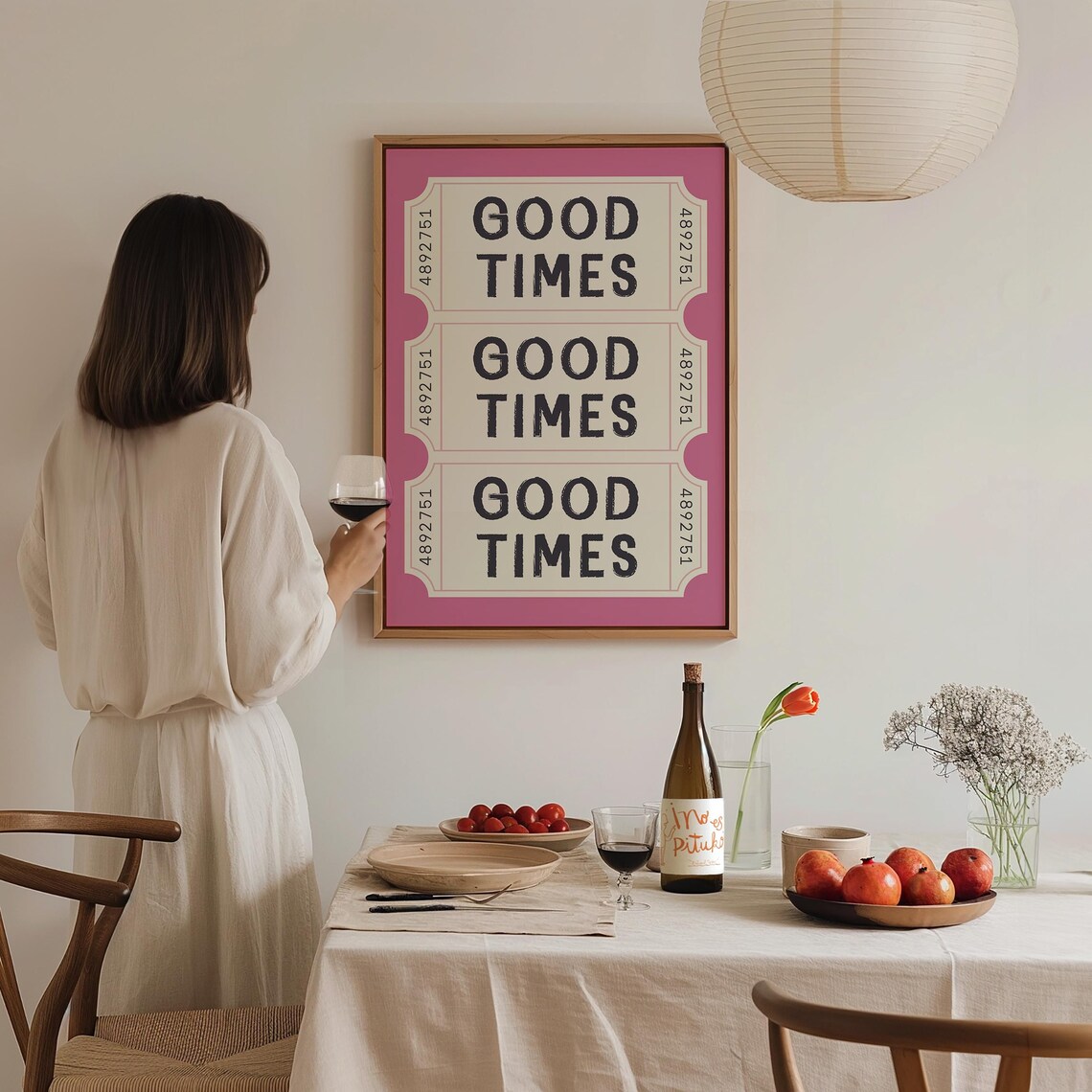 Good Times Retro Ticket Stubs Pink Positivity Quote Art Poster - Image 2
