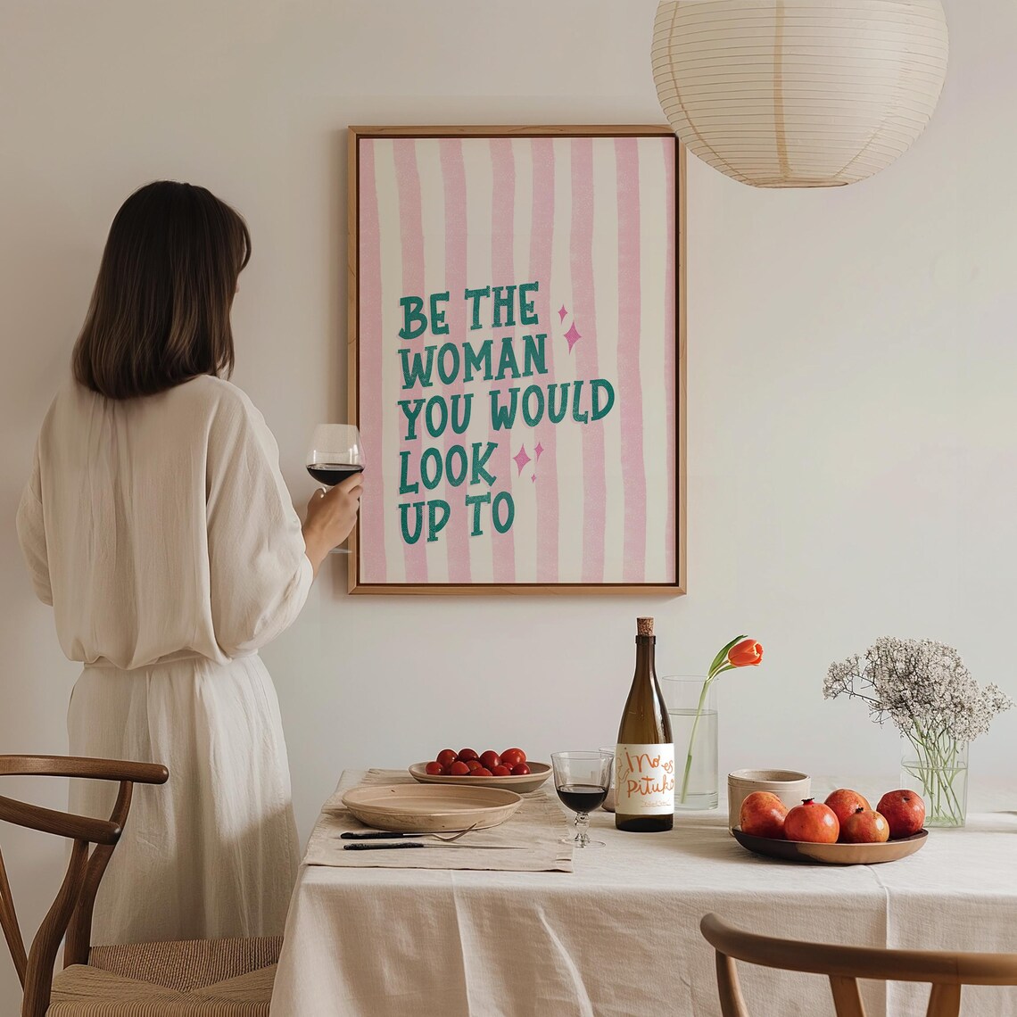 Be The Woman You Would Look Up To Teal Pink Striped Quote Poster - Image 3