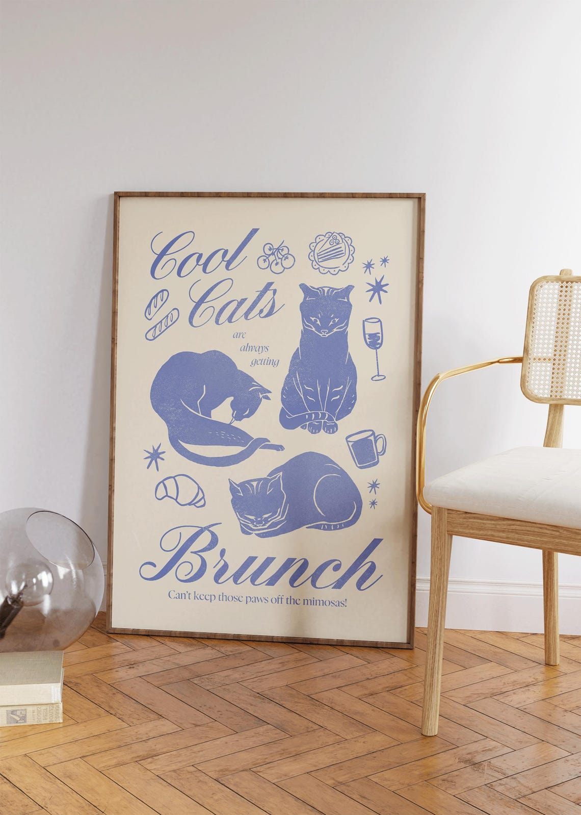 Cool Cats Brunch Funny Blue Retro Cat Illustration Kitchen Poster - Image 3