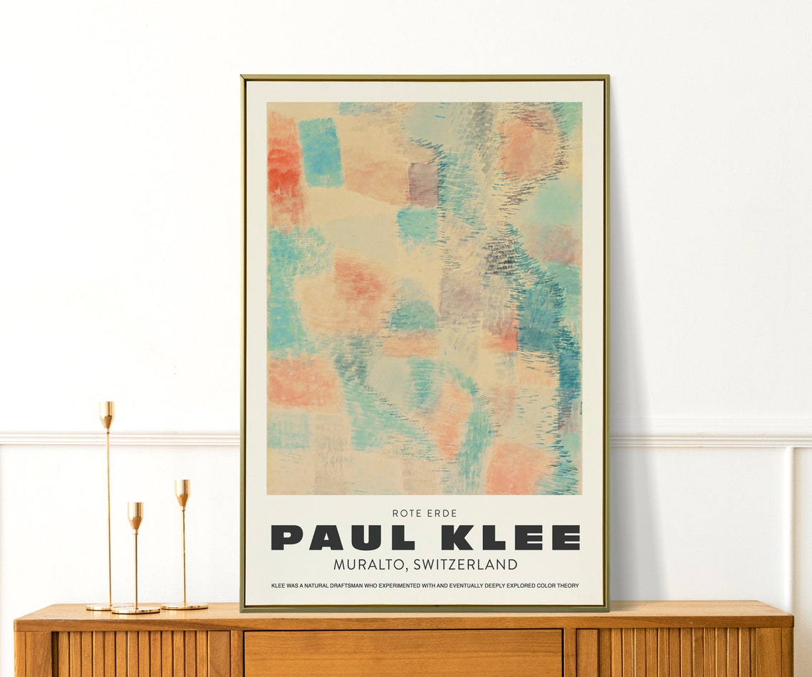 Paul Klee Rote Erde Pastel Abstract Geometric Teal Coral Art Print - Image 4