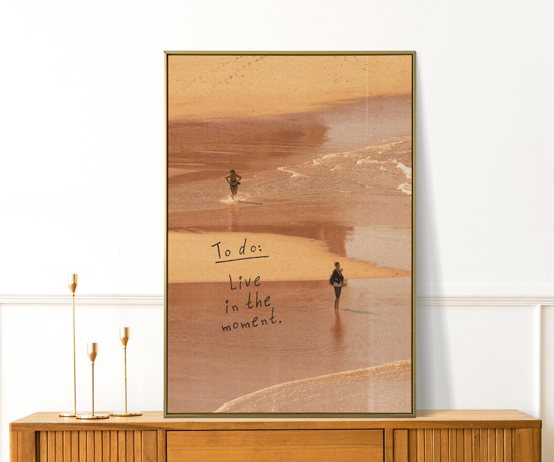 To Do Live In The Moment Sunset Beach Sepia Photo Quote Wall Art Print - Image 2
