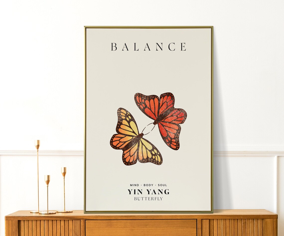 Balance Yin Yang Butterfly Monarch Mind Body Soul Mindful Wall Art