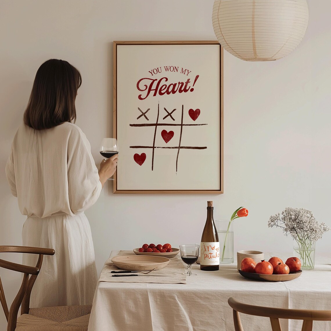 You Won My Heart Tic Tac Toe Red Retro Romantic Valentine Love Poster - Image 3