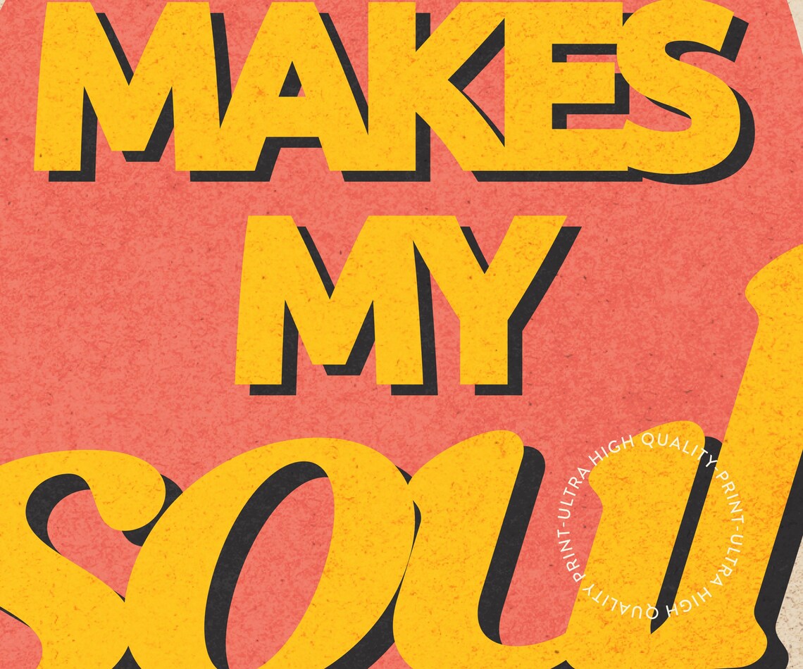 Music Makes My Soul Happy Yellow Retro Music Quote Wall Poster - Image 5