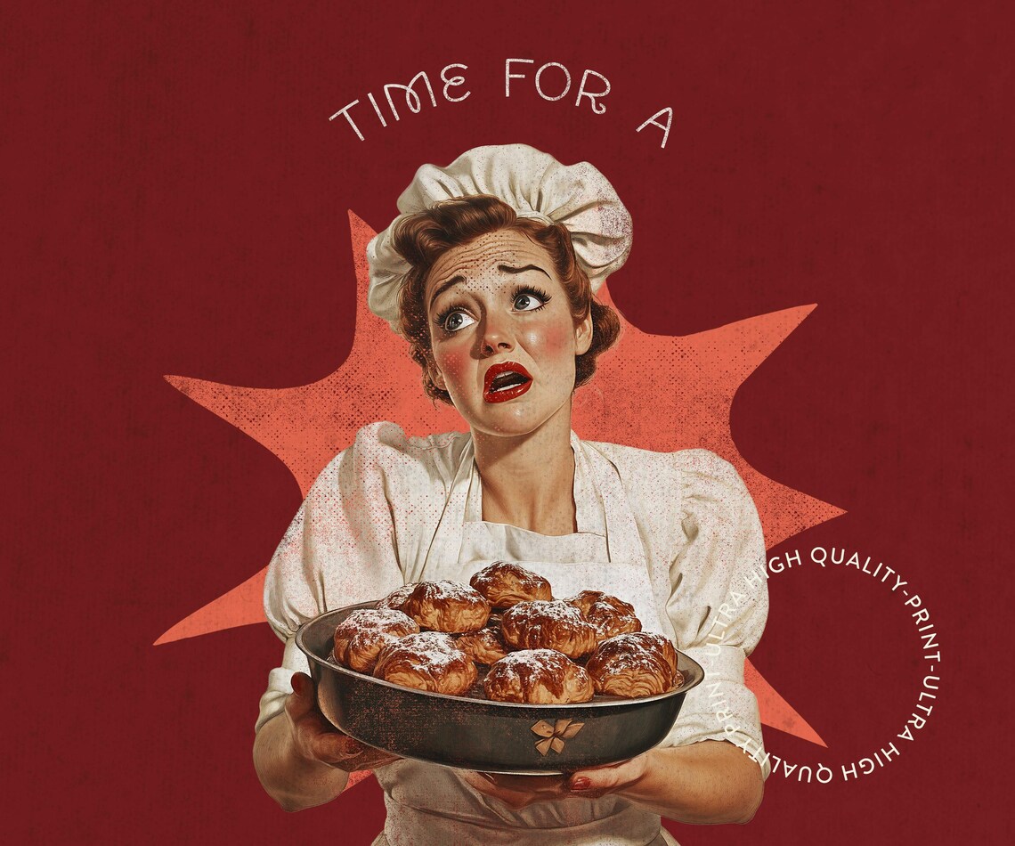 Time For A Mental Bake Down Retro Housewife Burgundy Kitchen Poster - Image 5