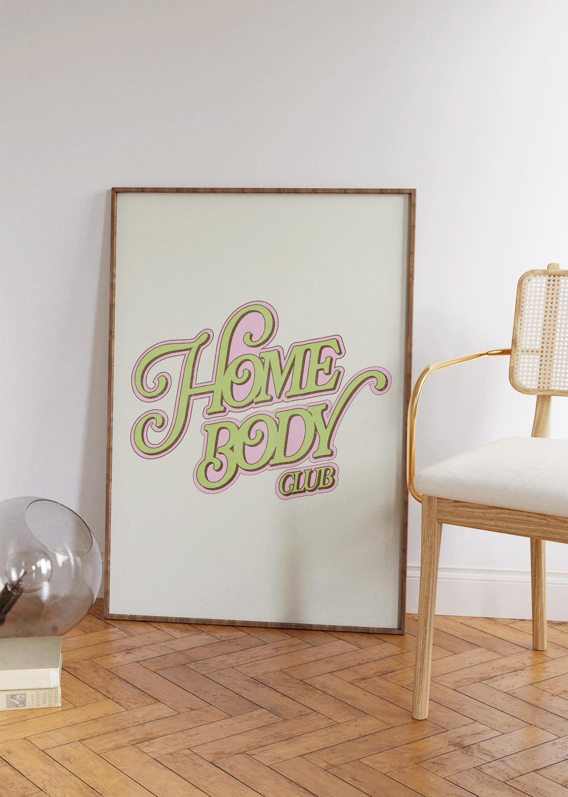 Home Body Club Retro Swirly Green Pink Script Lettering Fun Poster - Image 3