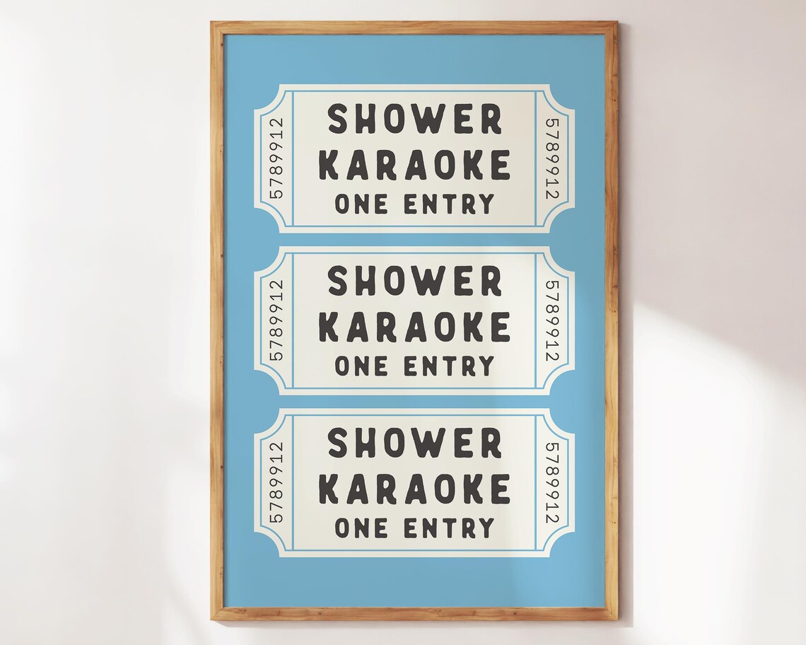 Shower Karaoke One Entry Navy Ticket Funny Bathroom Retro Humor Print - Image 4