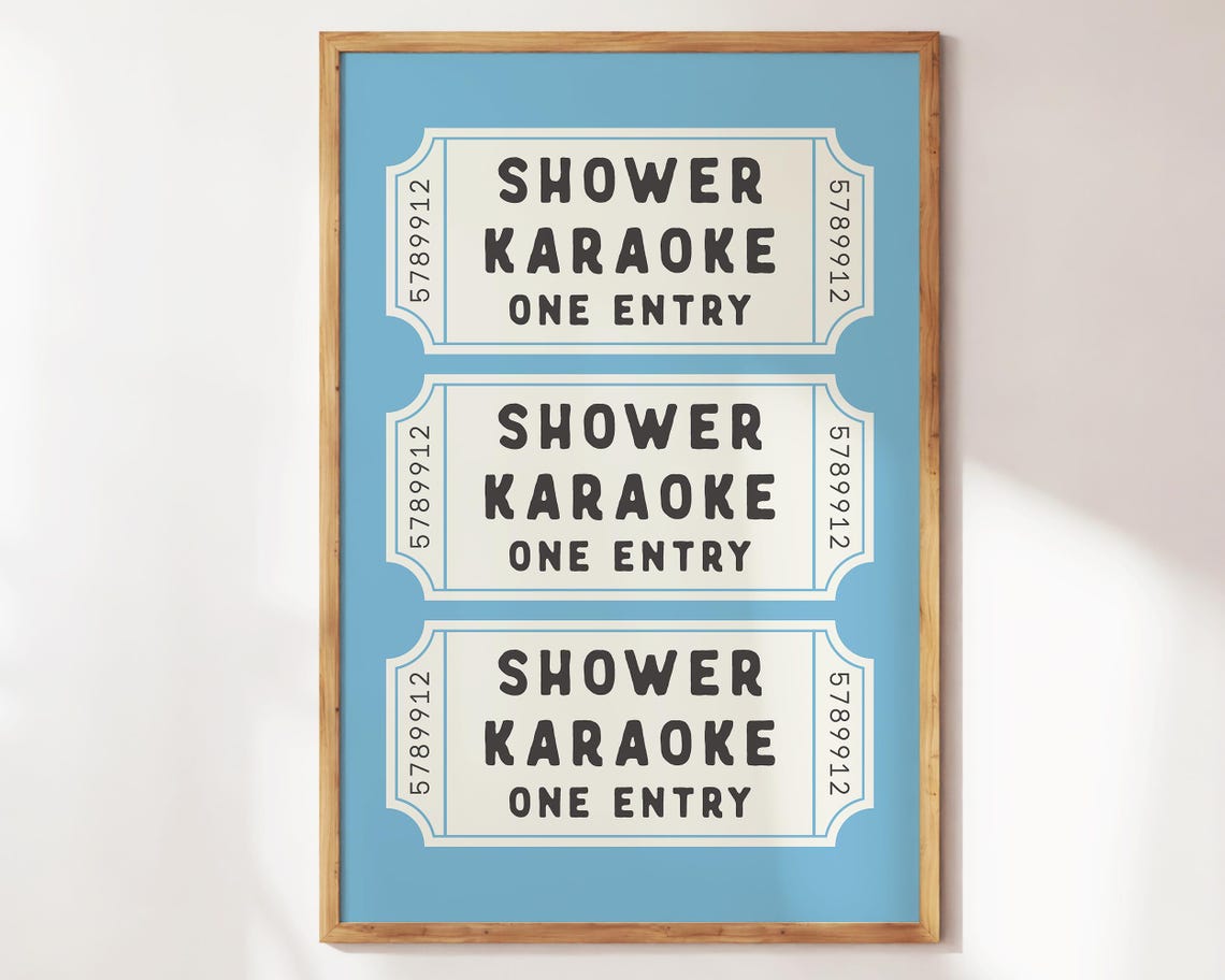 Shower Karaoke Ticket Print Bathroom Decor Aesthetic Shower Singing Poster Retro Preppy Bathroom Art Cute Wall Art - Image 4