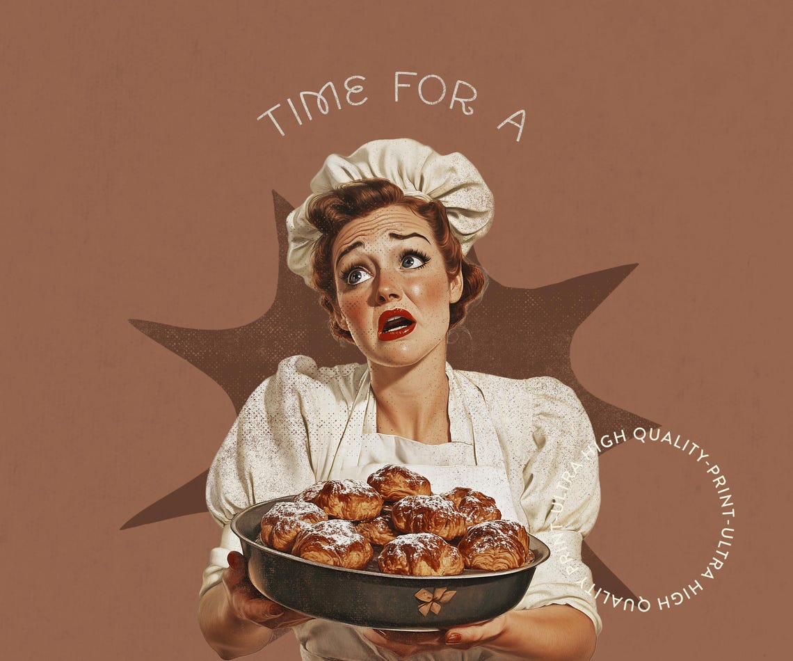 Time For A Mental Bake Down Retro Housewife Terracotta Kitchen Art - Image 5
