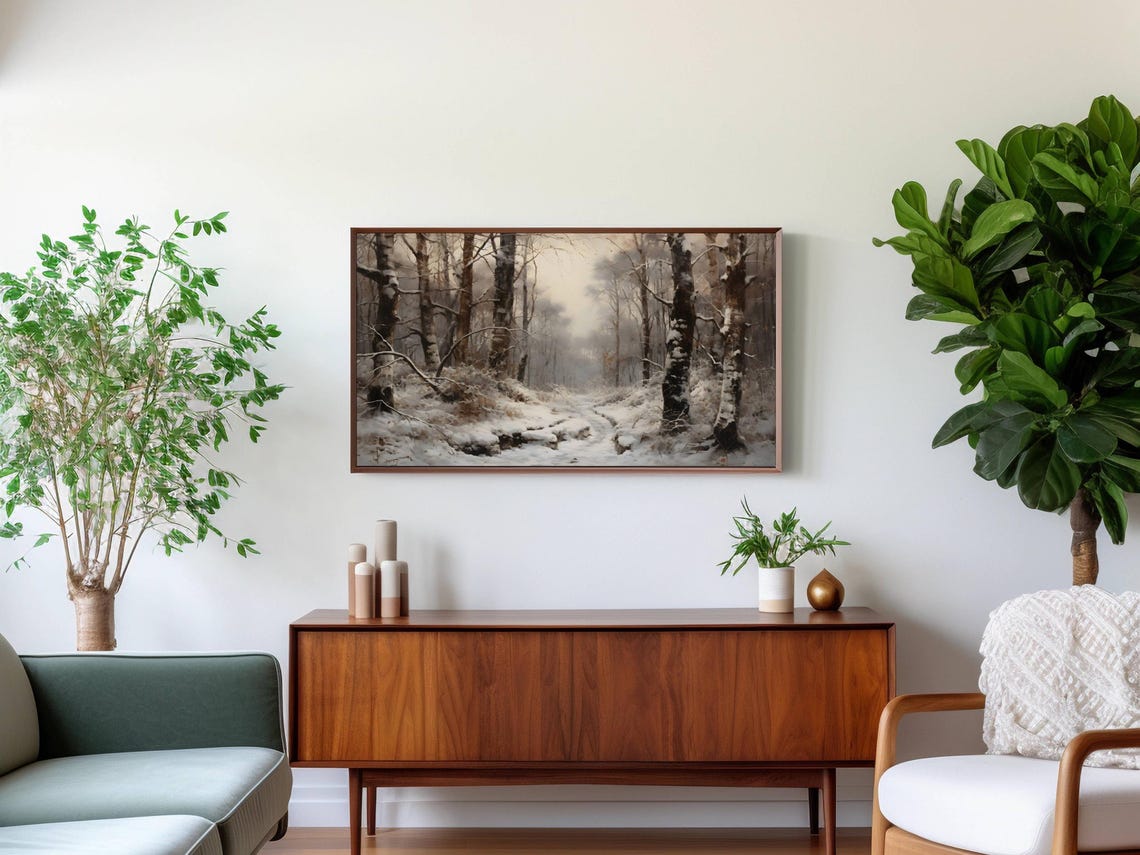 Snowy Forest Trail Winding Through a Winter Woodland Wall Art - Image 2