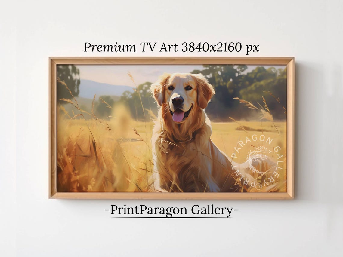 Golden Retriever Tv Art Pet Portrait Home Tv Art Decor Dog Scenery Tv Animal Home Decor Golden Retriever Dog Art