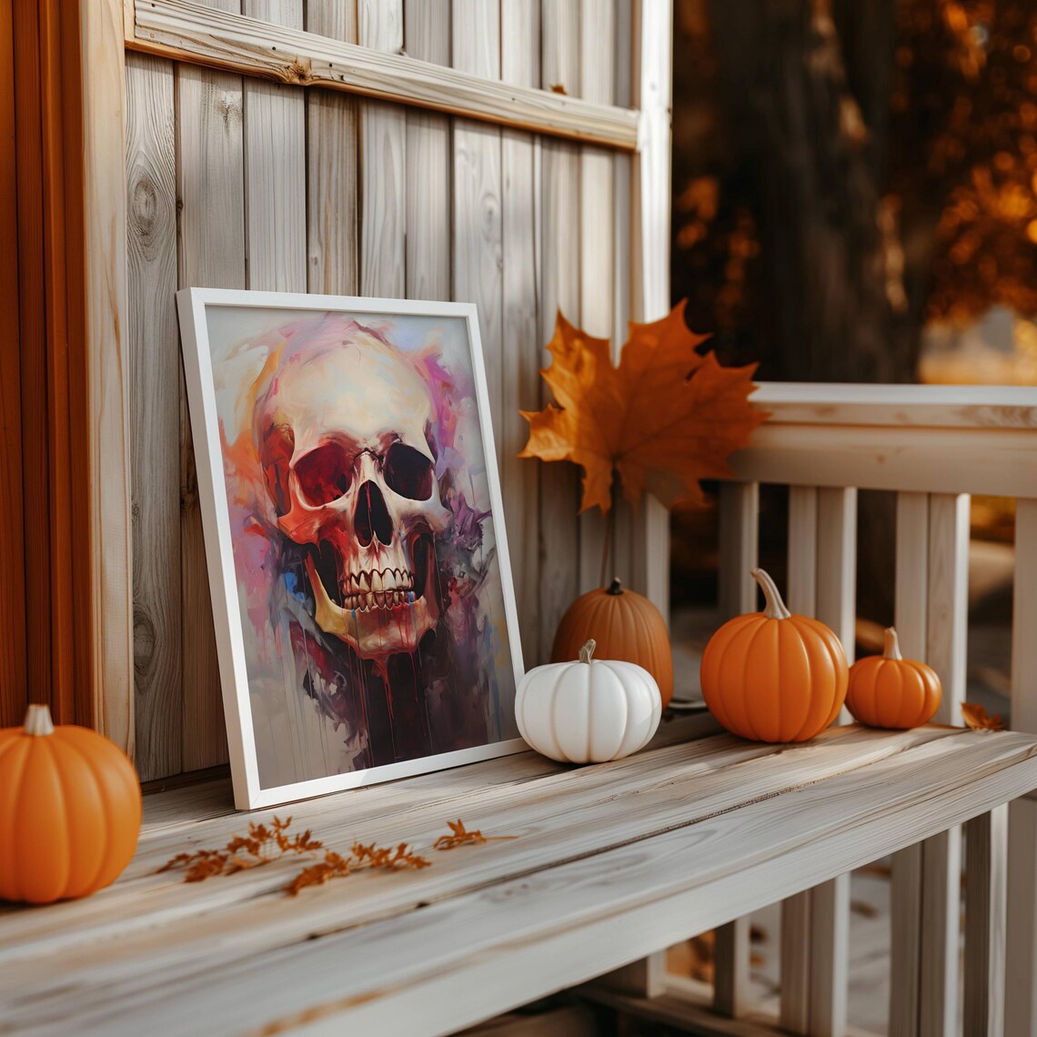 Colorful Watercolor Human Skull With Paint Drips Gothic Halloween Poster - Image 2