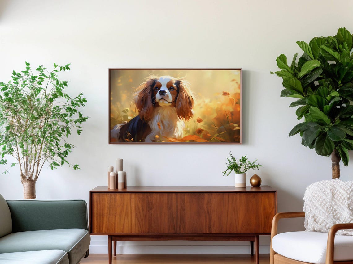 Cavalier King Charles Spaniel Portrait Dog Among Autumn Flowers Poster - Image 2