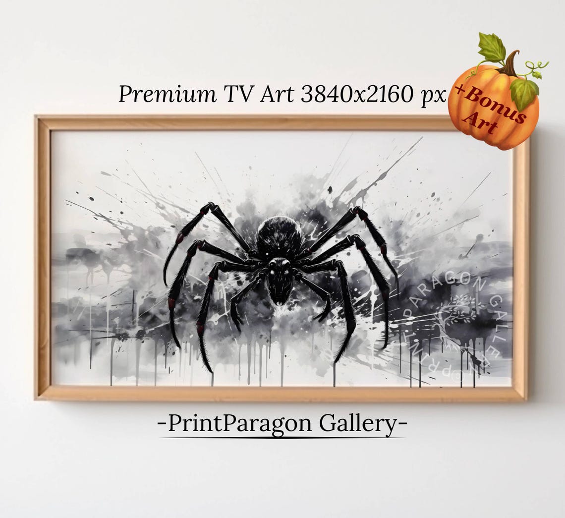 Giant Black Spider Ink Splash Monochrome Creepy Halloween Poster