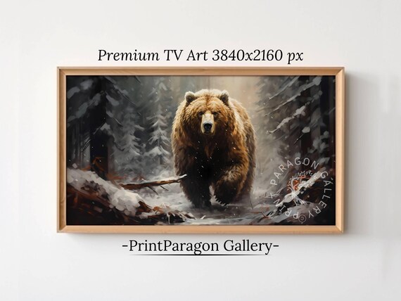 Grizzly Bear Walking Through Snowy Forest Winter Wildlife Poster