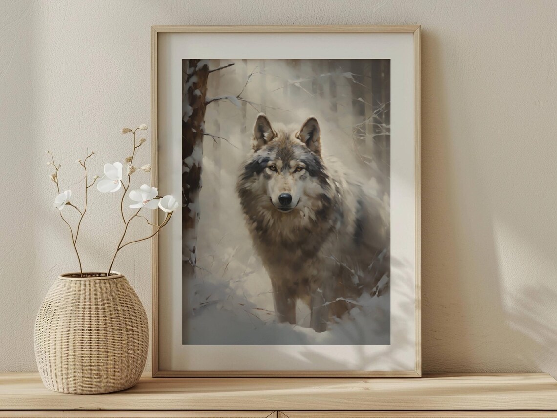 Gray Wolf in Snowy Forest Majestic Wildlife Winter Portrait Poster - Image 2