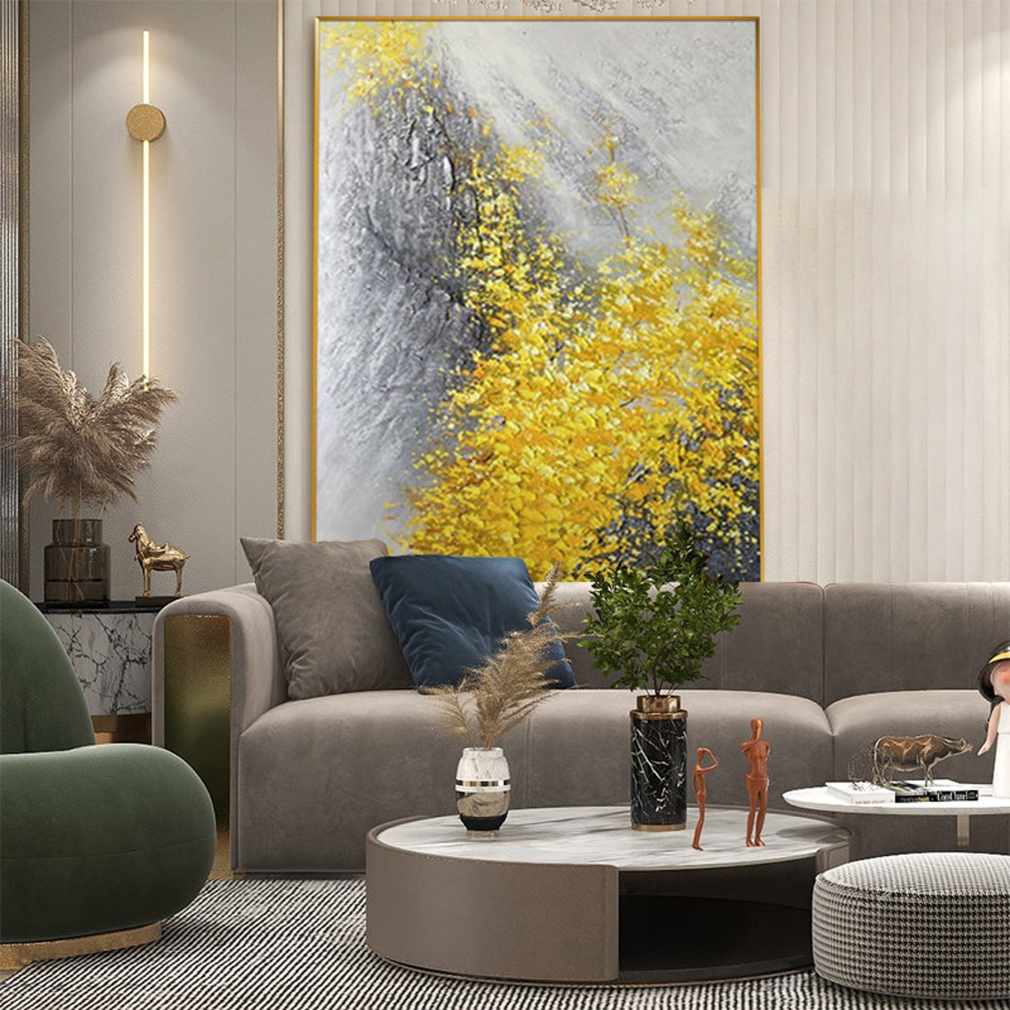 Yellow Abstract Flower Oil Painting Abstract White Black Mountain Landscape Oil Painting On Wall Art Palette Knife Acrylic Painting - Image 5