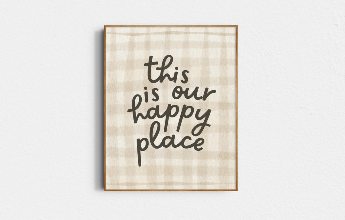 This Is Our Happy Place Script Quote on Beige Gingham Poster