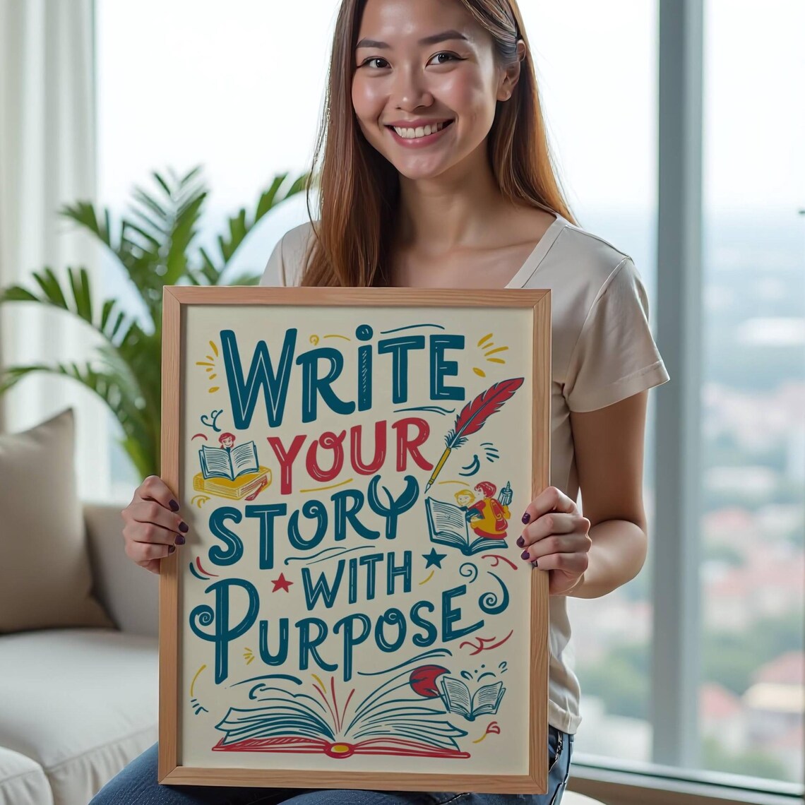 Write Your Story With Purpose Hand-Lettered Writer Quote Poster - Image 4