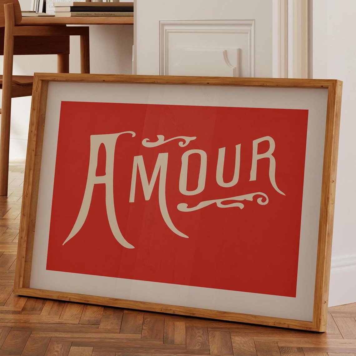 Amour Love Red Typography French Romantic Script Wall Poster