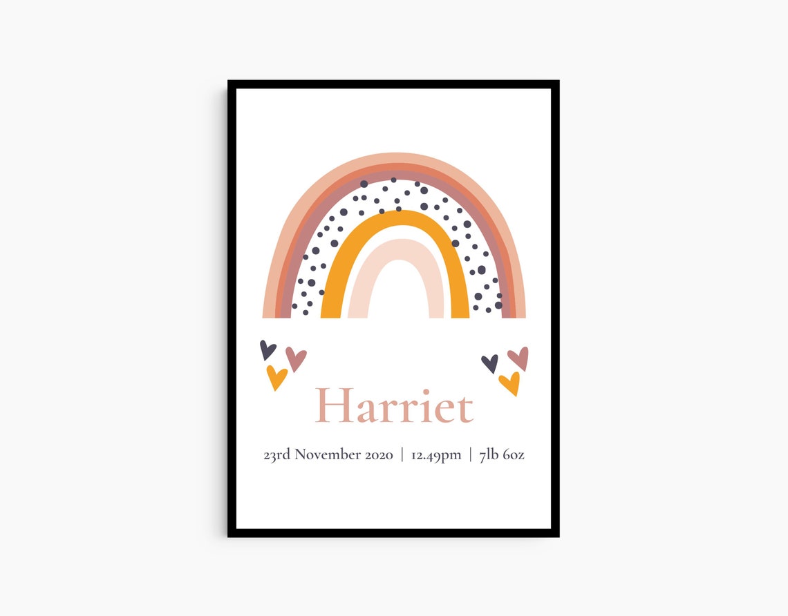 Custom Baby Birth Stats Rainbow Personalised Newborn Gift Poster
