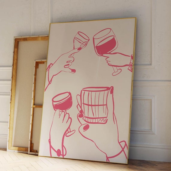 Bar Cart Print Cheers Poster Trendy Bar Wall Art Retro Bar Cart Decor Trendy Kitchen Poster Vintage Drinks Poster Wall Art Pink