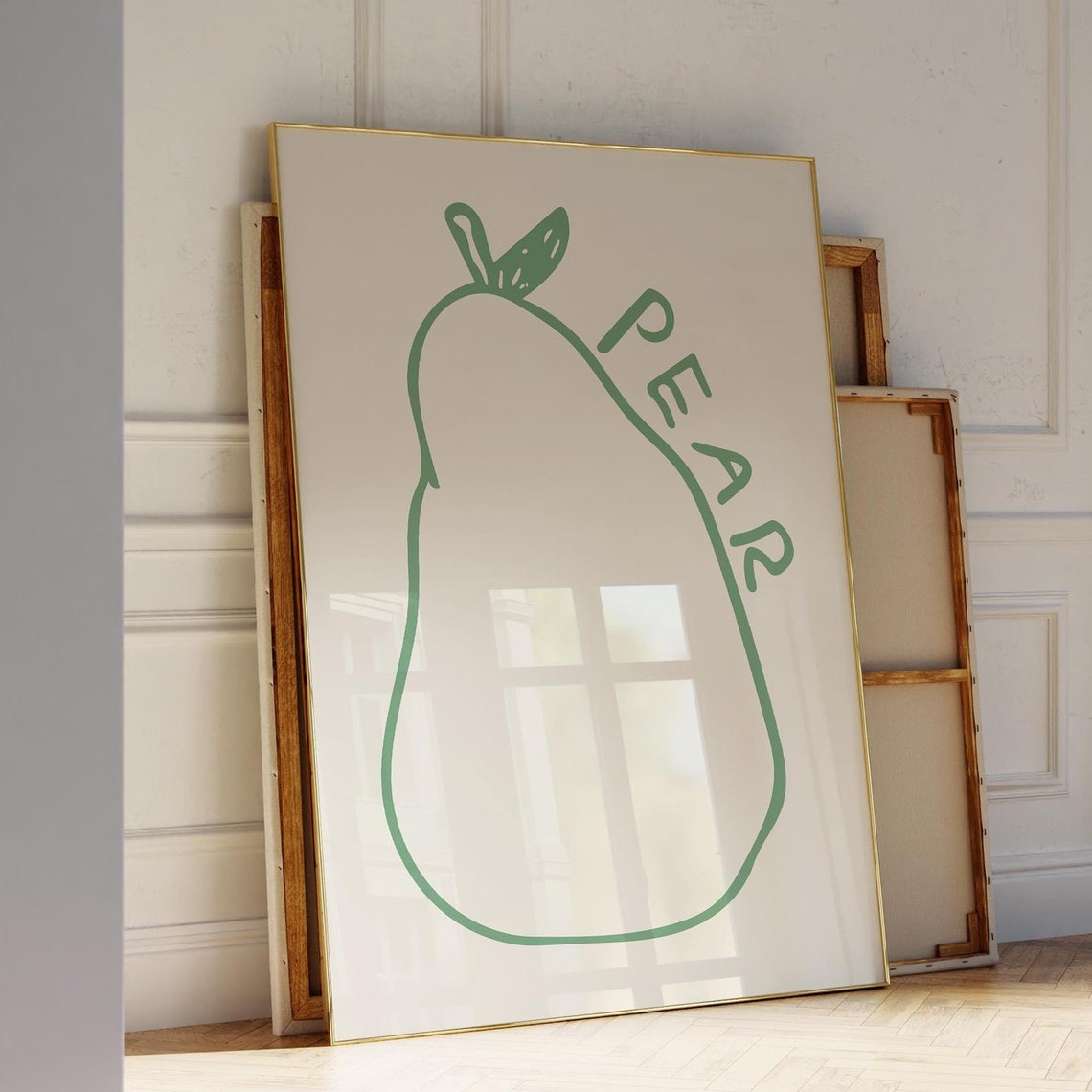 Pear Green Line Art Fruit Minimalist Kitchen Wall Decor Poster