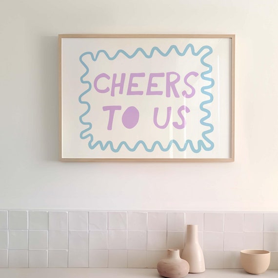 Cheers To Us Print Bar Cart Poster Trendy Horizontal Wall Art Vintage Kitchen Decor Retro Bar Cart Art Kitchen Quote Print Art