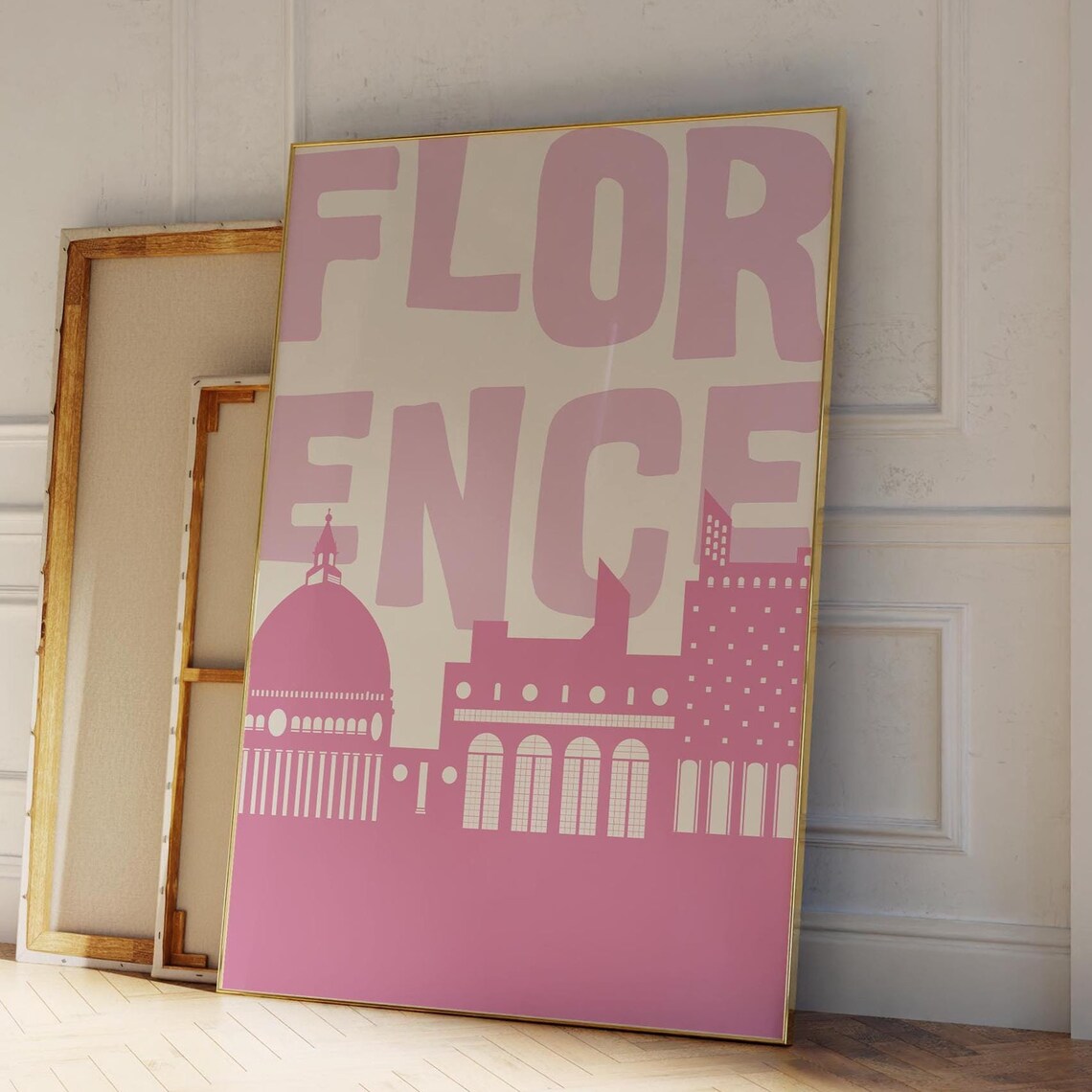 Florence Bold Pink Typography Cathedral Skyline Travel Poster