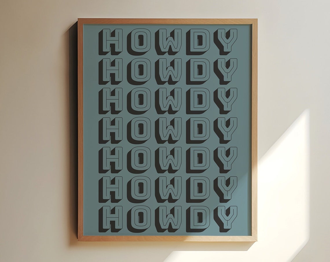 Howdy Repeated Retro Block Letters Blue Gray Western Decor Poster - Image 2