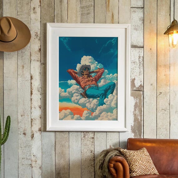 Cowboy In Clouds Dreamlike Western Pop Art