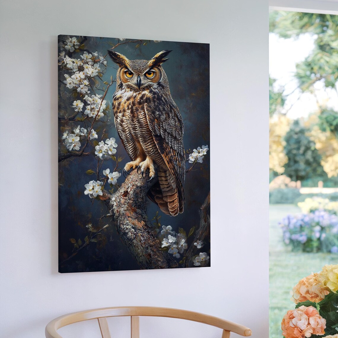 Great Horned Owl Art Print, Rustic Wildlife Decor