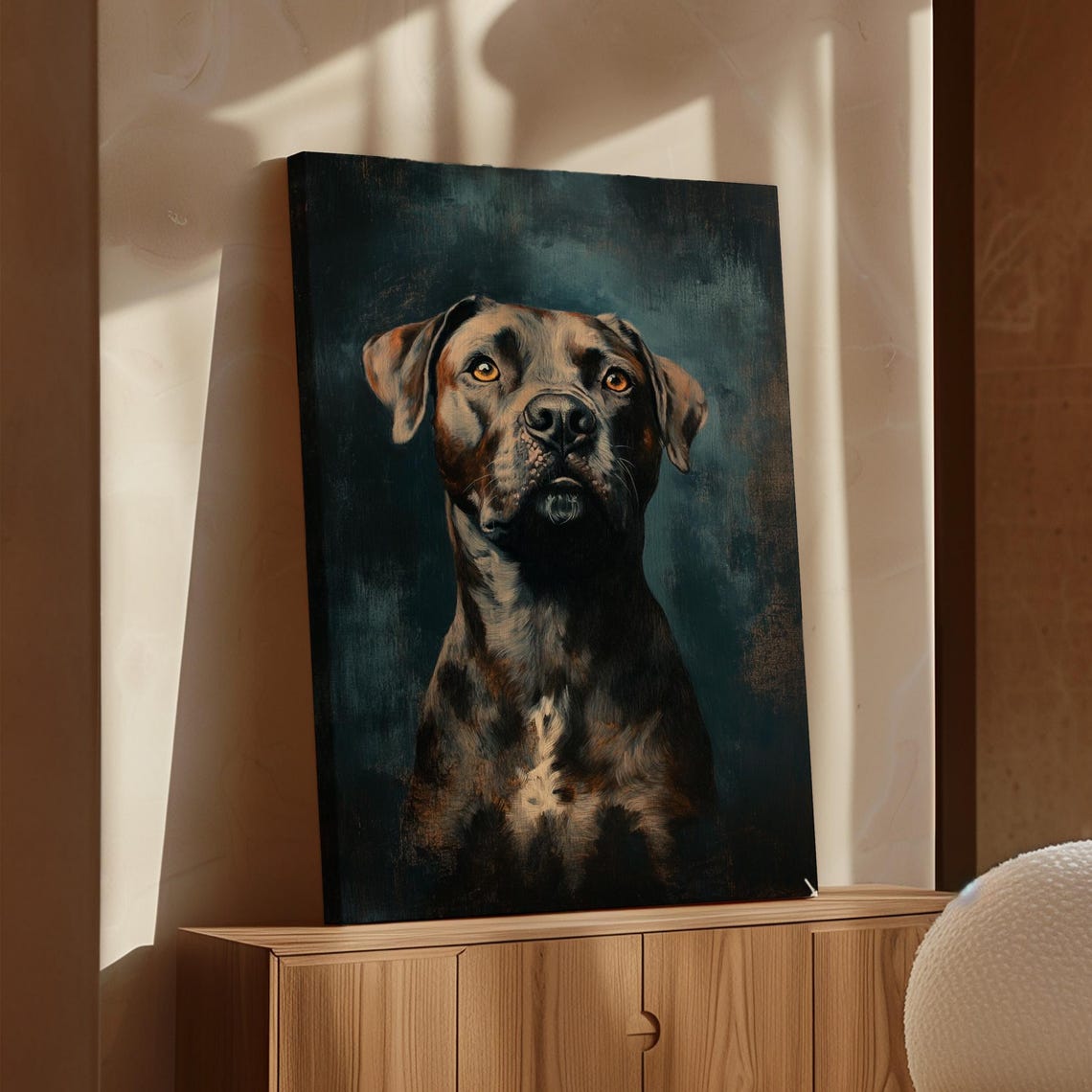 Dark Brindle Mastiff Dog Portrait Vintage Oil Painting Style Poster