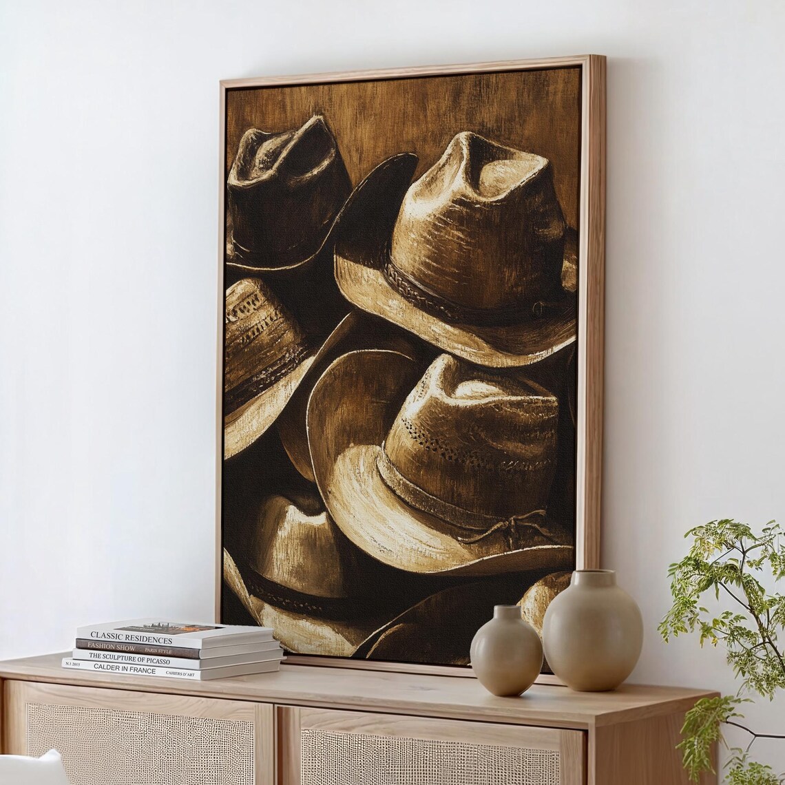 Golden Cowboy Hats Collection Warm Oil Painting Western Poster