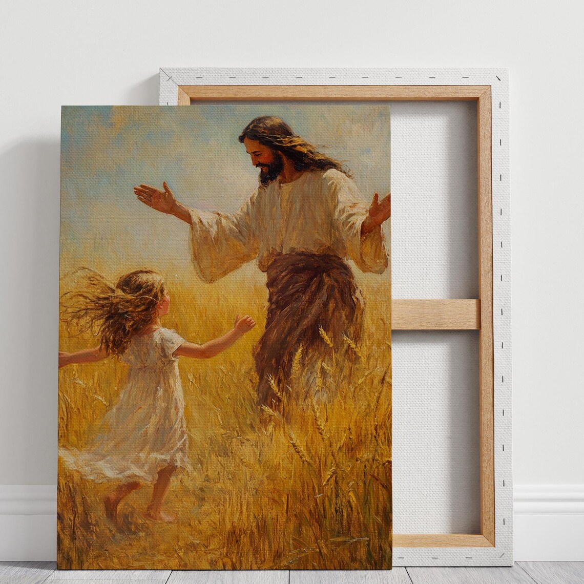 Jesus Welcoming a Little Girl With Open Arms in a Wheat Field Poster
