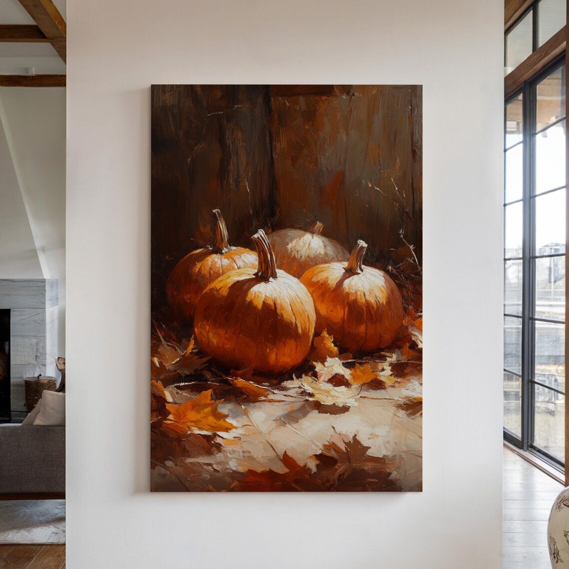 Rustic Pumpkin Still Life Autumn Harvest with Orange Pumpkins Poster
