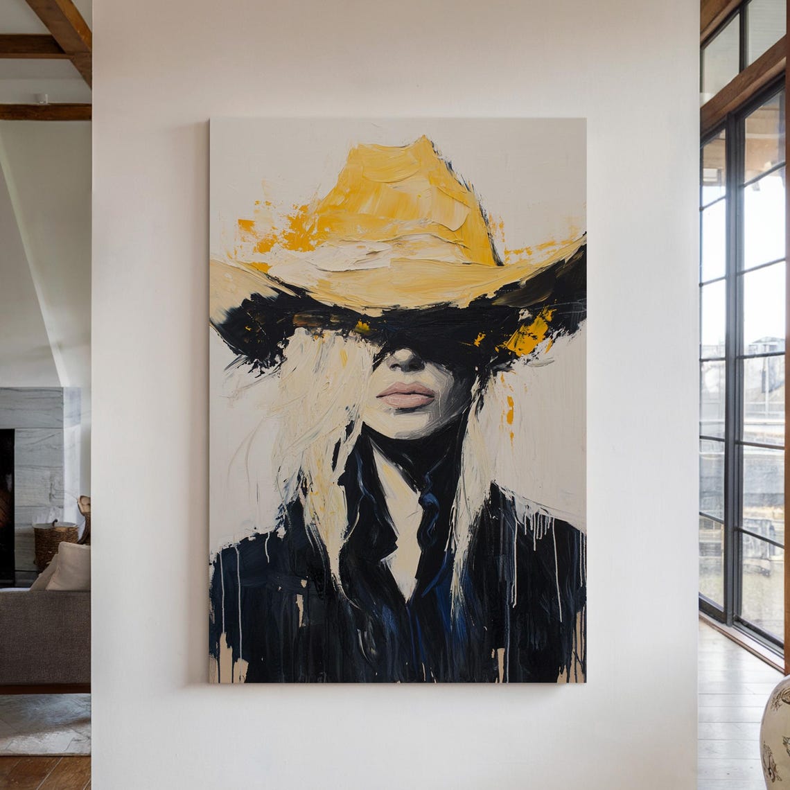 Bold Western Cowgirl Art Modern Abstract Cowboy Hat Painting Southwestern Rustic Wall Decor Stylish Rodeo Fashion Print