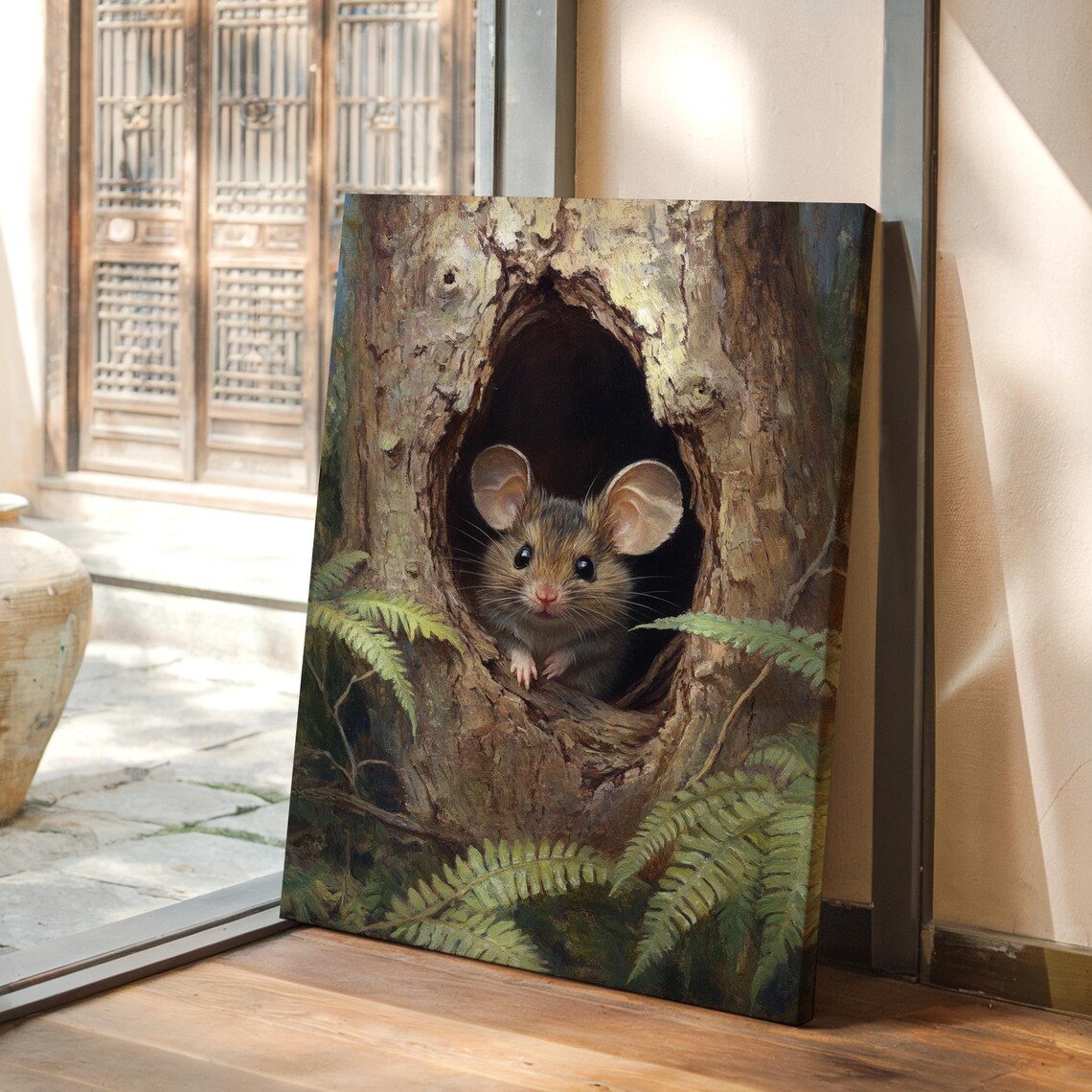 Woodland Mouse In Tree Art Print, Rustic Wildlife