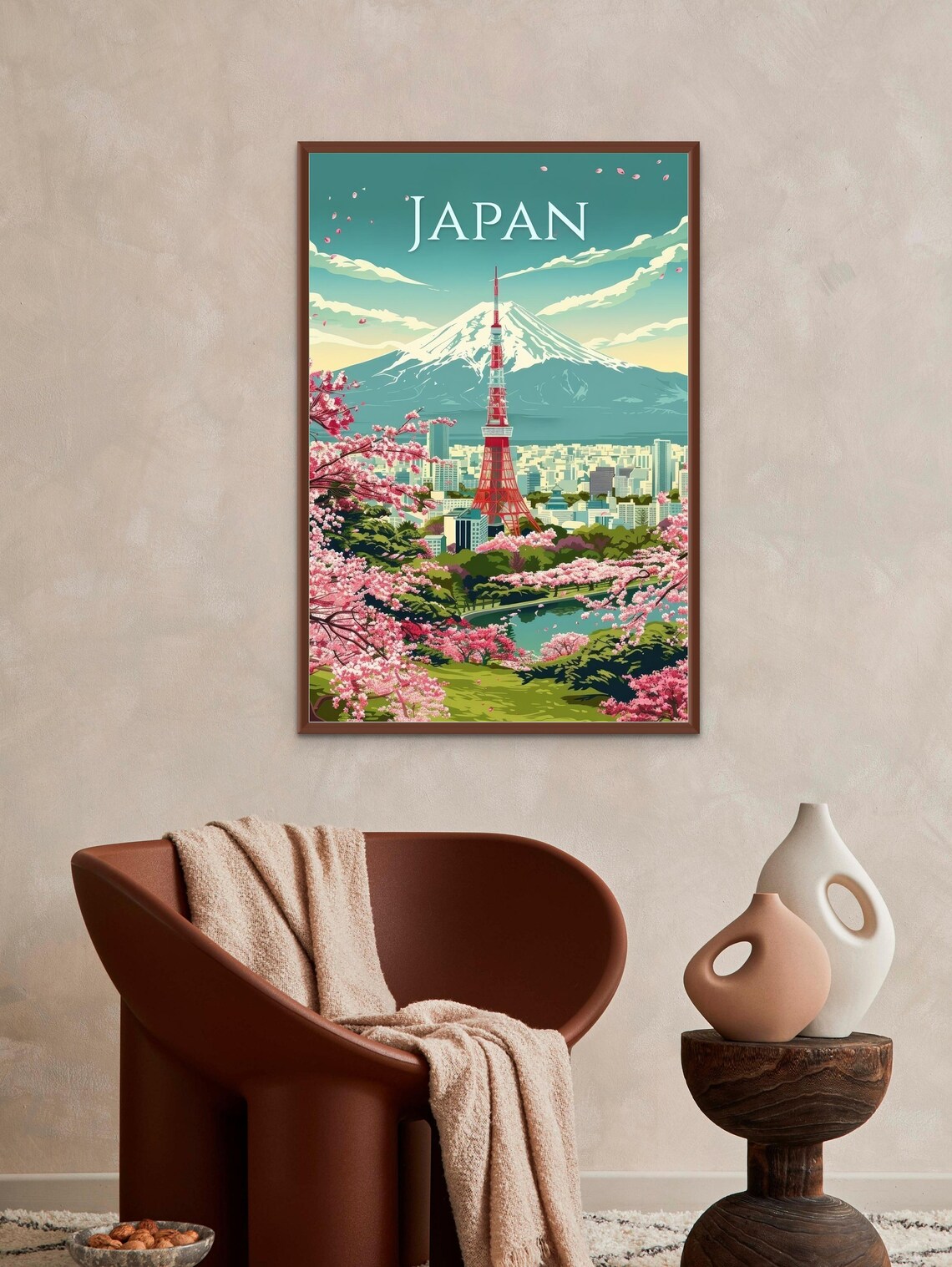 Tokyo Tower, Mount Fuji and Cherry Blossoms Vintage Travel Poster - Image 2