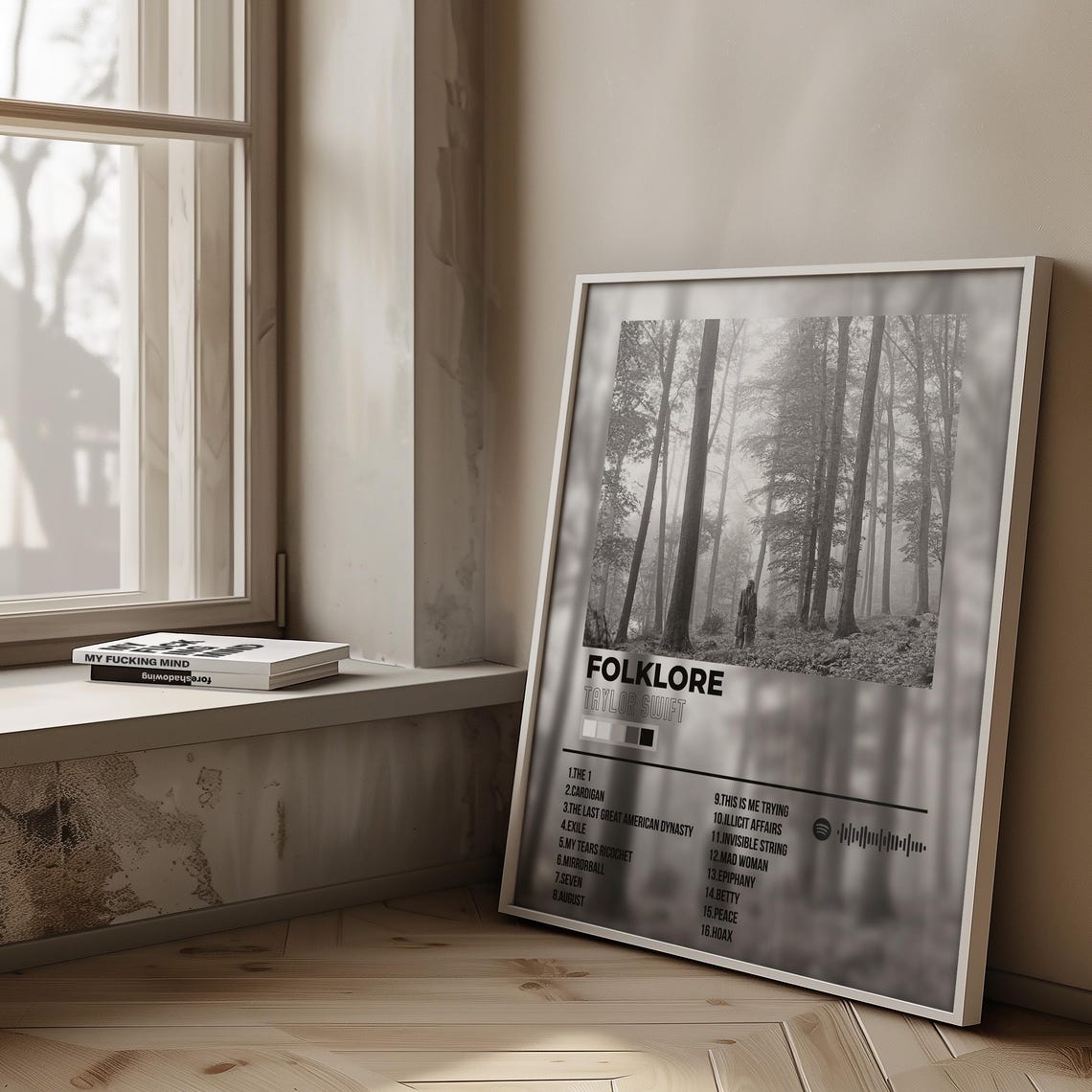 Taylor Swift Folklore Album Tracklist Monochrome Forest Poster