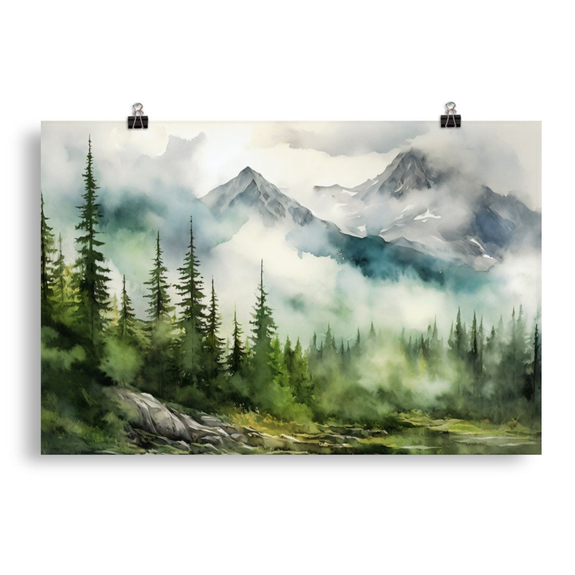 Mountain Landscape Watercolor Neutral Art Print - Image 5