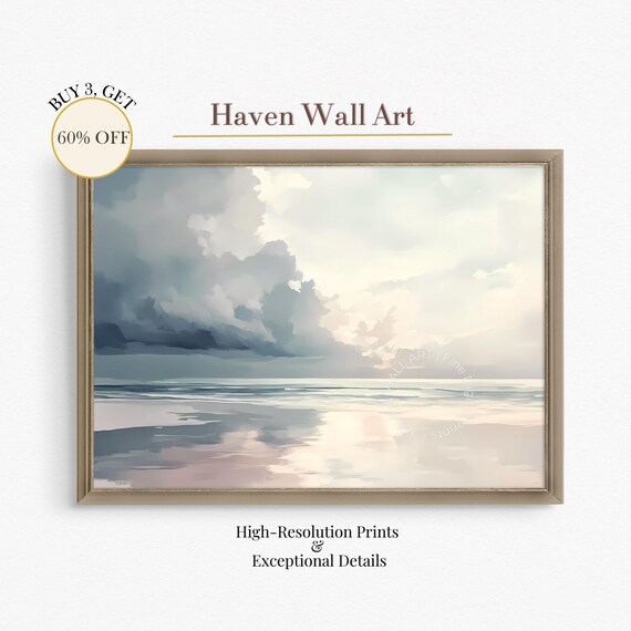 Soft Coastal Sunset Serene Minimal Beach Scene Ocean Landscape Poster