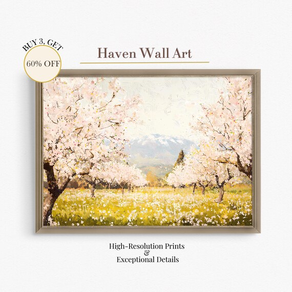 Cherry Blossom Orchard in Bloom Spring Mountain Landscape Poster