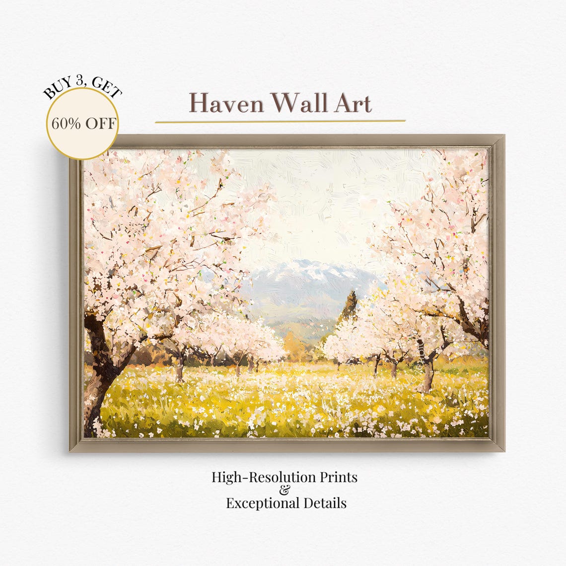 Cherry Blossom Orchard in Bloom Spring Mountain Landscape Poster